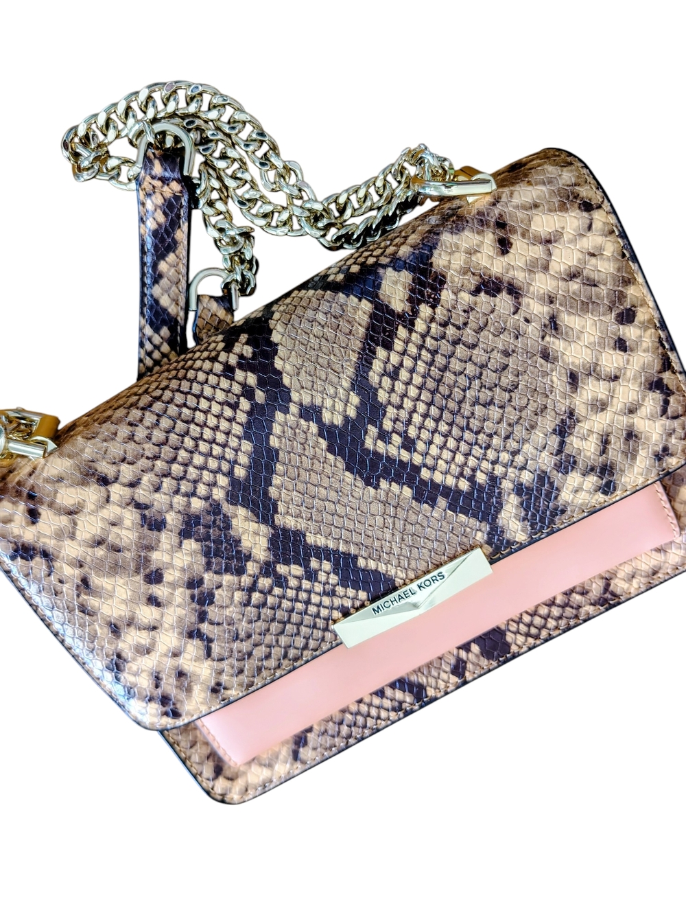 Michael Michael Kors Tan Python Embossed Envelope Bag - Picture 3 of 6